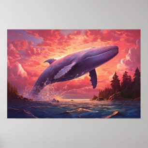 Póster Ballenas en el cielo pastel Pequeña