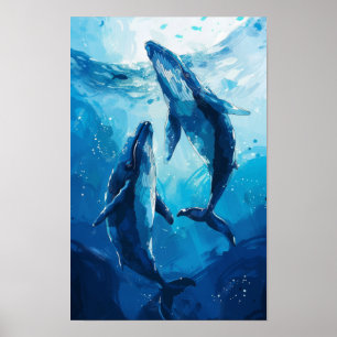 Póster Ballenas en el mar - Ilustracion simple creativo P
