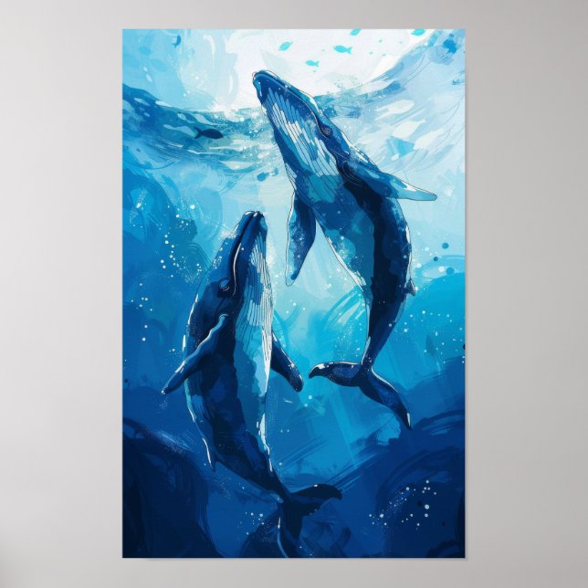 Póster Ballenas en el mar - Ilustracion simple creativo P (Frente)