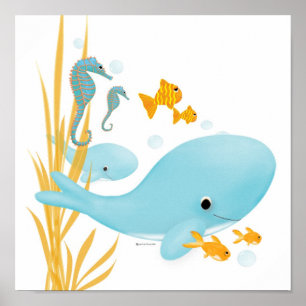 Póster Ballenas en el poster oceánico