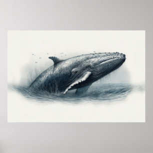 Póster Ballenas saltando del ilustracion oceánico