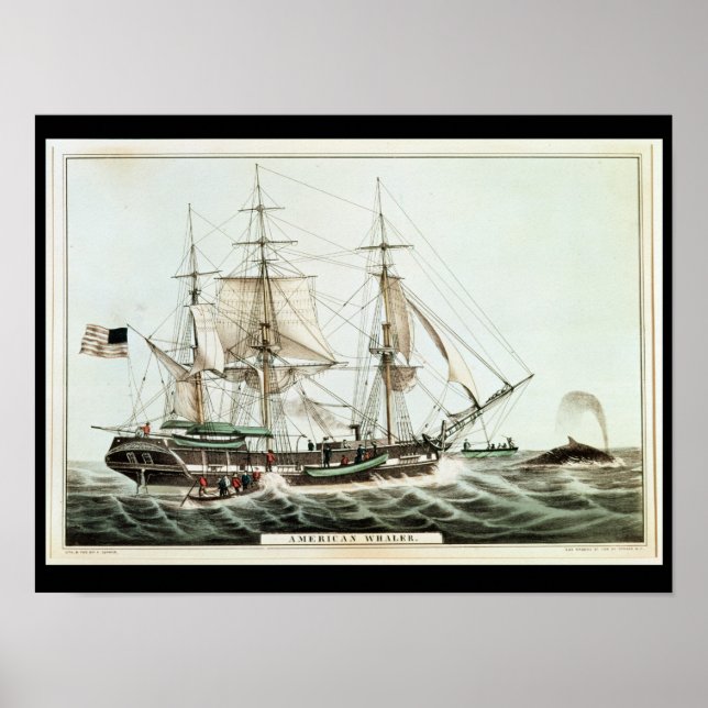 Póster Ballenera Americana, grabada por Nathaniel Currier (Frente)