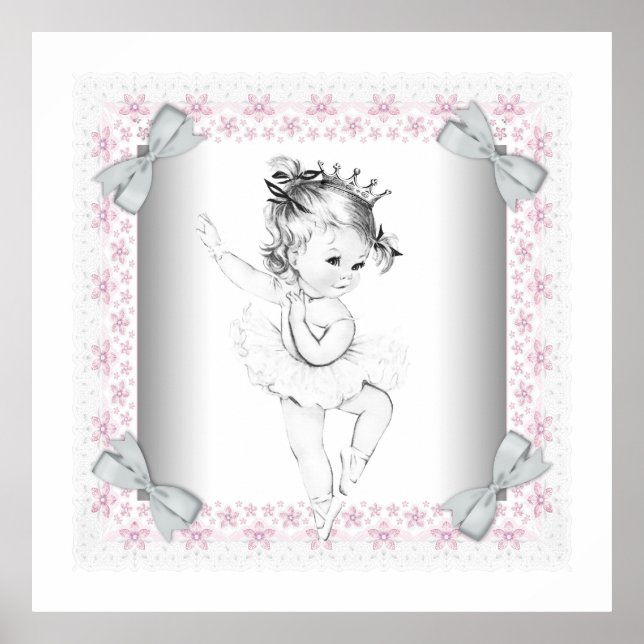 Póster Ballerina Adorable Rosa Vintage Bebé (Frente)