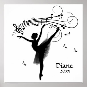 Póster Ballerina bailando con música personal