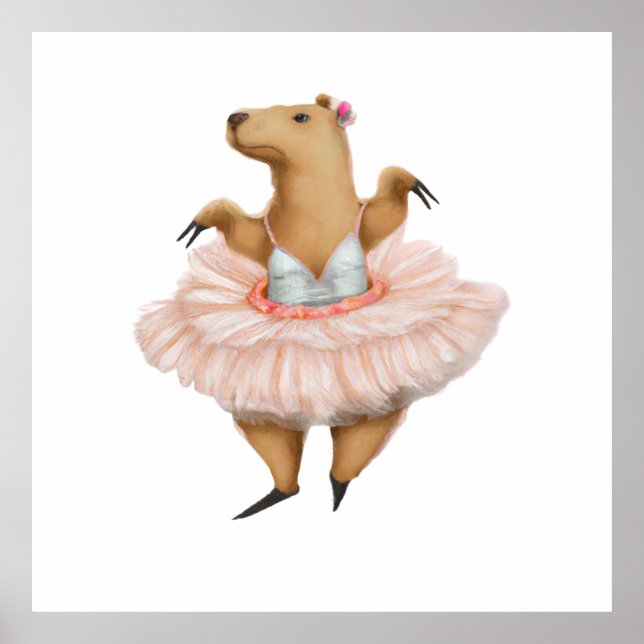 Póster Ballerina Capybara en la falda rosada de Tutu (Frente)