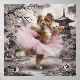 Póster Ballerina Coton de Tuléar en tinta china de templo