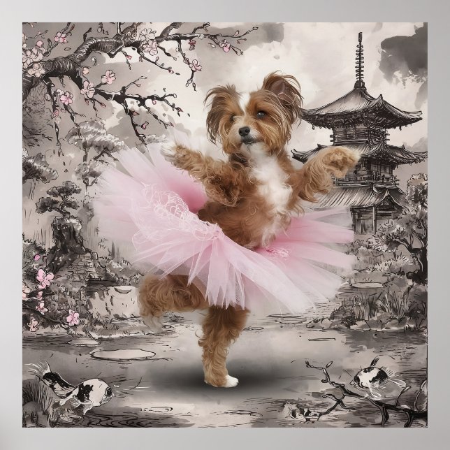 Póster Ballerina Coton de Tuléar en tinta china de templo (Frente)