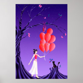 Póster Ballerina Cuta y Árbol de Medianoche de gato