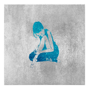 Póster Ballerina Dancer Metallic Gris Plata Turquesa