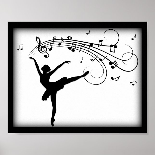 Póster Ballerina Dancing with Music Notes (Frente)