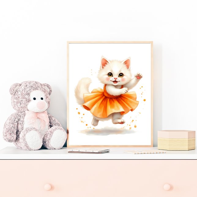 Póster Ballerina de gatito blanco adorable en el Naranja  (Subido por el creador)