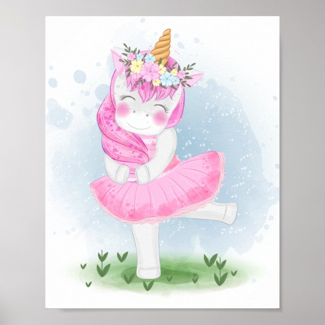 Póster Ballerina de unicornio con corona de flores (Frente)