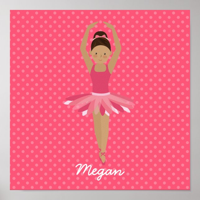 Póster Ballerina negra con puntos rosados de polka (Frente)