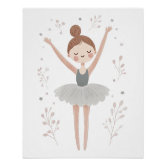 Póster Ballerina Nursery Wall Art, Kids Room Print