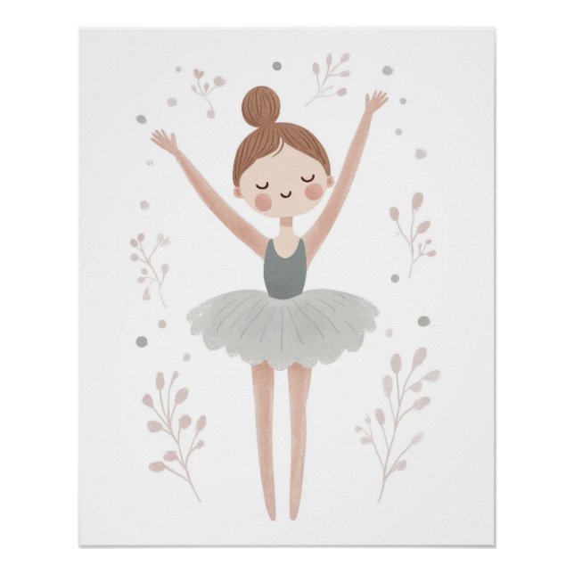 Póster Ballerina Nursery Wall Art, Kids Room Print (Anverso)