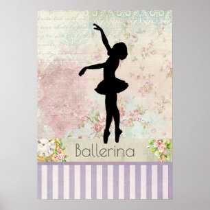 Póster Ballerina Silhouette sobre el elegante patrón de c