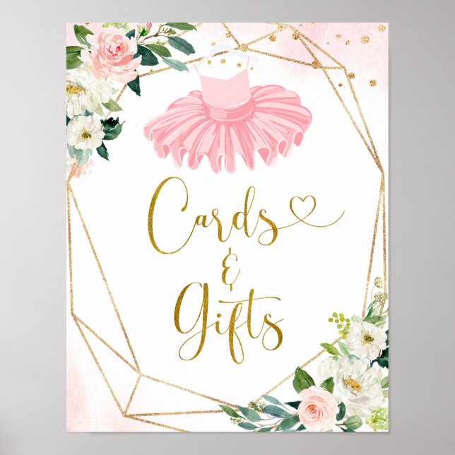Póster Ballerina Tutu Baby Shower Cards & Gifts Rótulo (Frente)