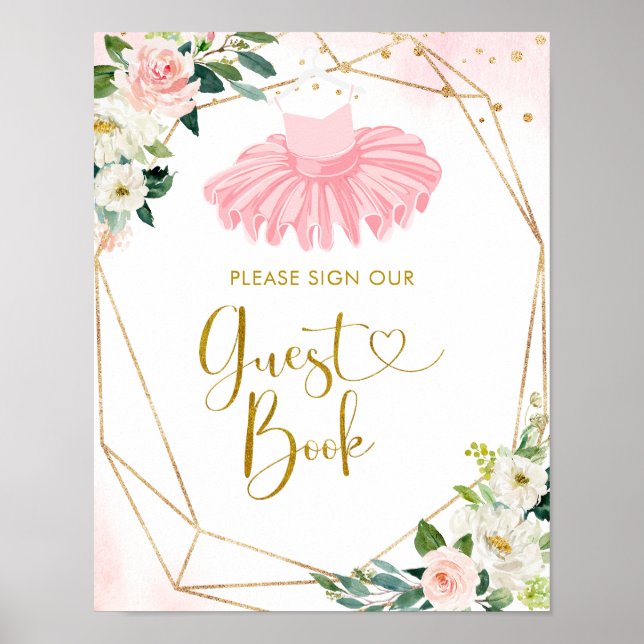 Póster Ballerina Tutu Baby Shower Guest Book Rótulo (Frente)