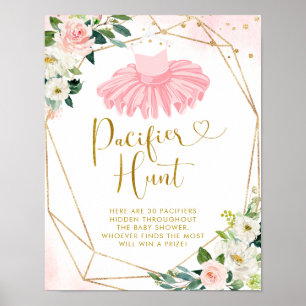 Póster Ballerina Tutu Baby Shower Pacifier Hunt
