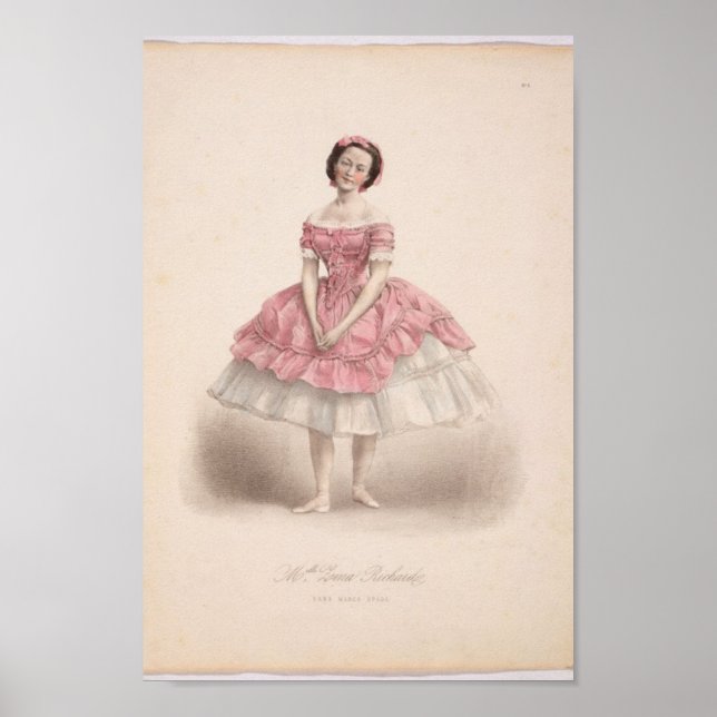 Póster Ballerina Vintage en rosa, (Frente)