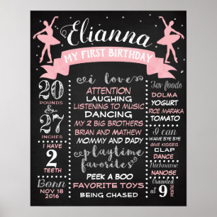 Póster Ballet Ballerina Cartel de primer cumpleaños
