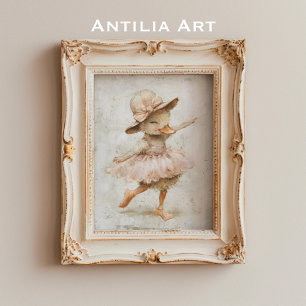 Póster Ballet Dancing Pato Whimsical Nursera Ballerina