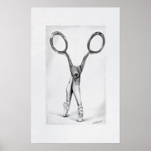 Póster Ballet danza Scissors Ballerina Dibujo surrealista