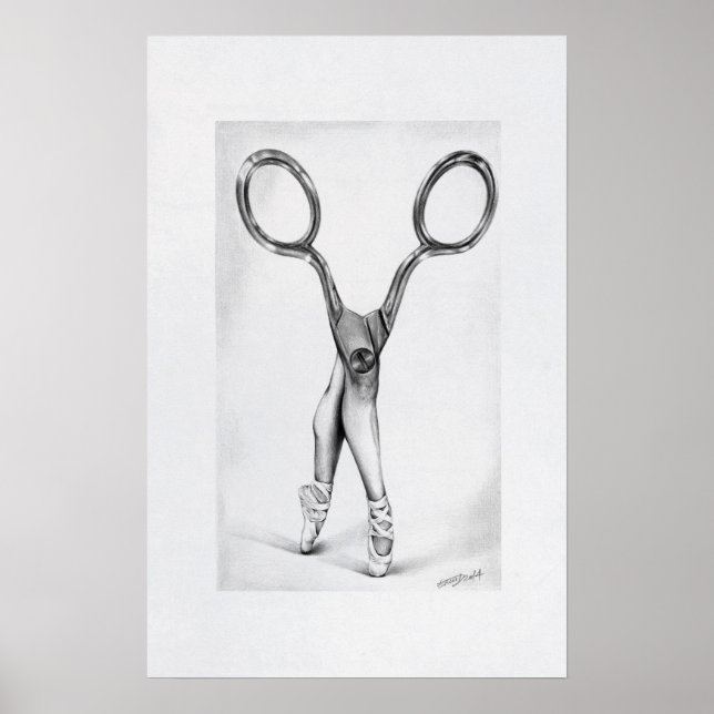 Póster Ballet danza Scissors Ballerina Dibujo surrealista (Frente)