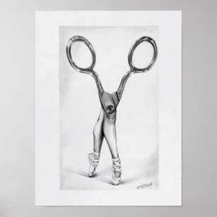 Póster Ballet danza Scissors Ballerina Dibujo surrealista