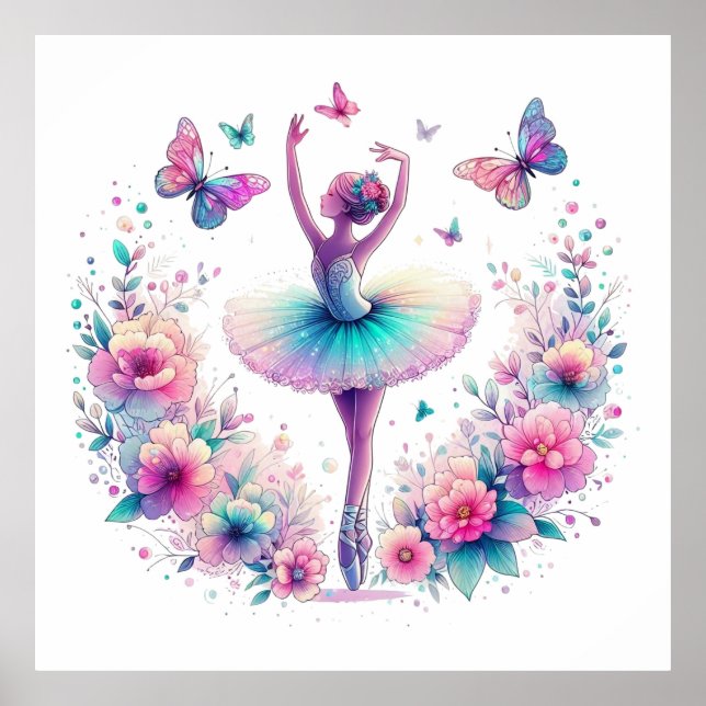 Póster Ballet, mariposas y flores (Frente)
