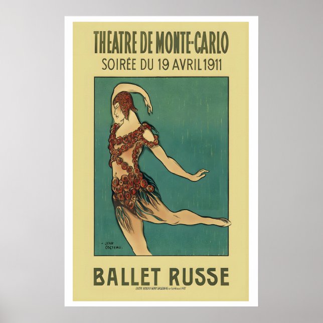 Póster Ballet Ruso de Montecarlo 1911 París Francia (Frente)