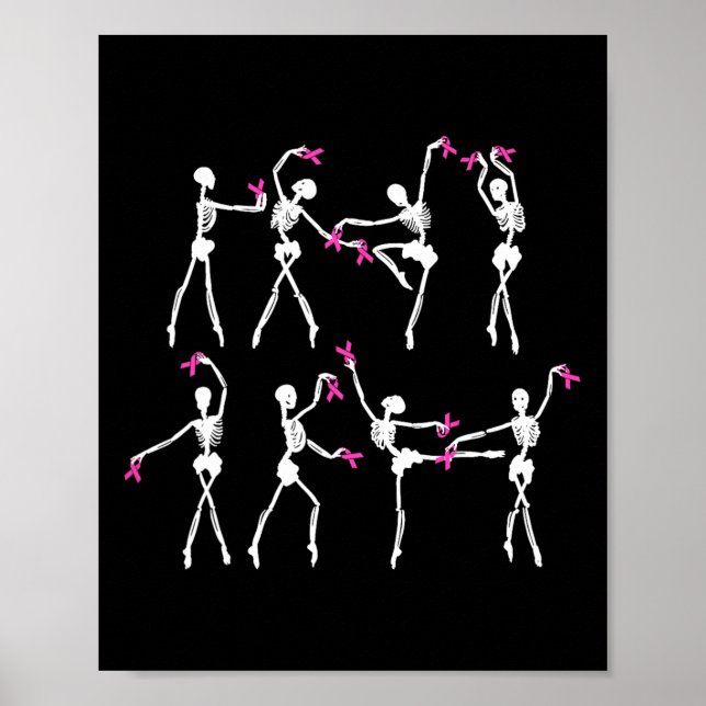 Póster Ballet Skeleton Dance Cinta rosa Cáncer de Mama Aw (Frente)