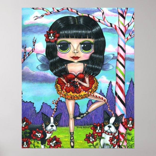 Póster Ballet Terrier de Boston Ballerina Fairy Big Eyes (Frente)