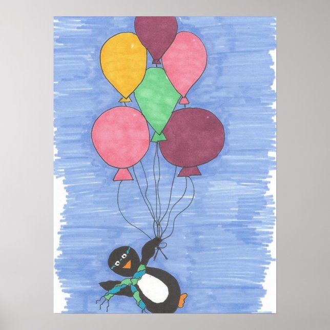 Póster Balloons with Penguin Art Poster Print (Frente)