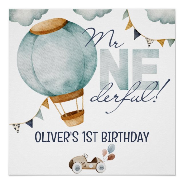 Póster Balón acuático azul de aire caliente Mr. ONEMaravi (Anverso)