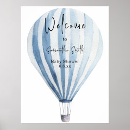 Póster Balón azul de aire caliente Bienvenida