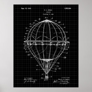 Póster Balón de aire caliente 1925 Patent Art Print Black