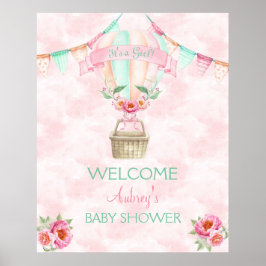 Póster Balón de aire caliente acuarela Poster de tinta ro