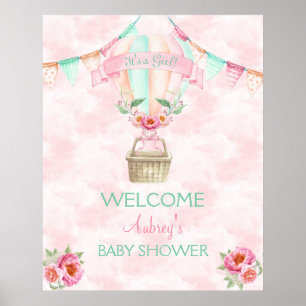 Póster Balón de aire caliente acuarela Poster de tinta ro