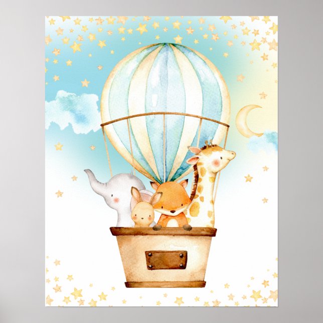Póster Balón de aire caliente Cute Bebé Animales Nursery  (Frente)