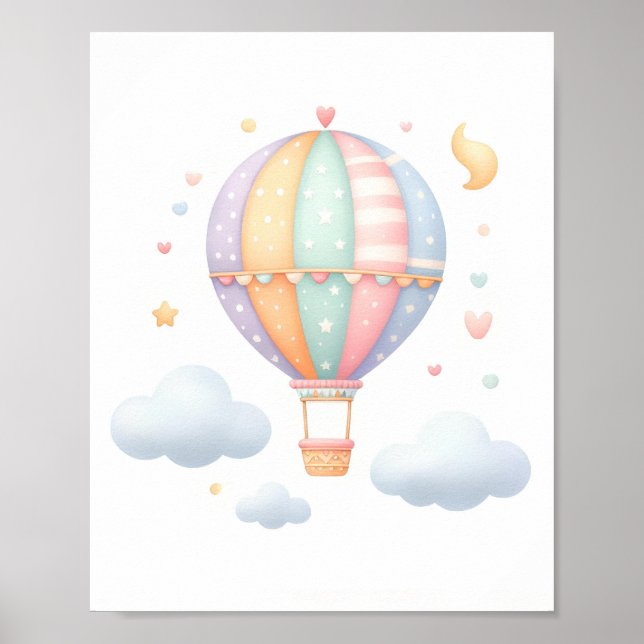 Póster Balón de aire caliente Cute Pastel (Frente)
