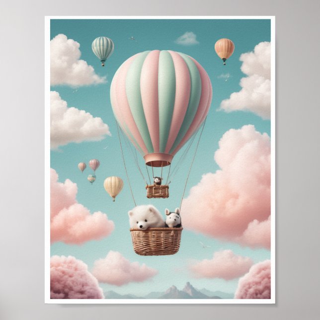 Póster Balón de aire caliente nubes onduladas cielo de co (Frente)