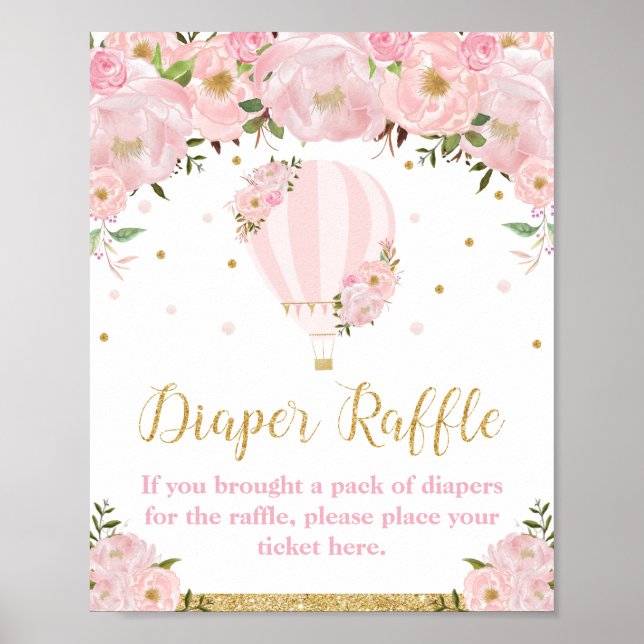 Póster Balón de aire caliente Oro Pink Floral Diaper Raff (Frente)