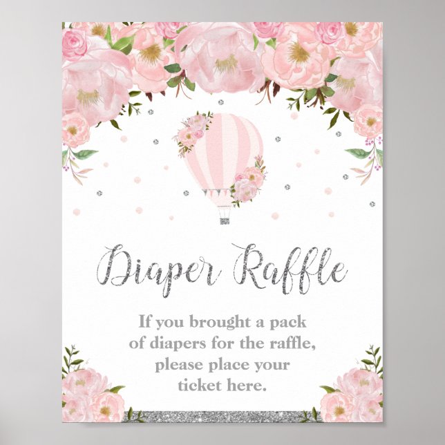 Póster Balón de aire caliente Plata Pink Floral Diaper Ra (Frente)