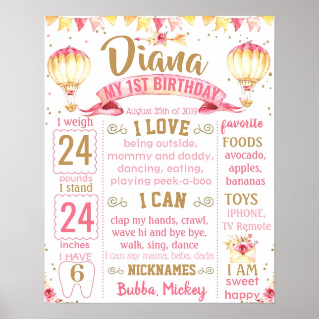 Póster Balón de aire caliente Primer cartel de tiza de cu (Frente)