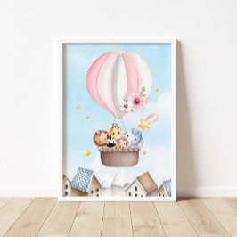 Póster Balón de aire rosado caliente Safari Animales