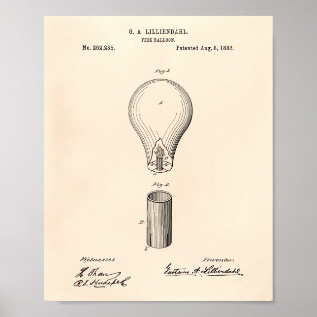 Póster Balón de fuego 1882 Patent Art Old Peper (Frente)