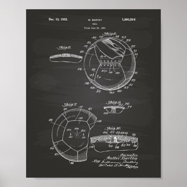 Póster Balón de fútbol 1932 Patent Art Chalkboard (Frente)