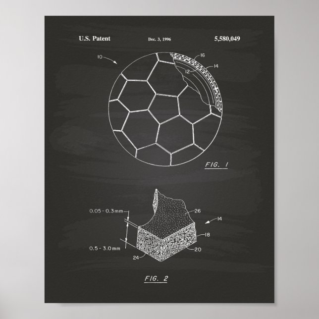 Póster Balón de fútbol 1996 Patent Art - Chalkboard (Frente)