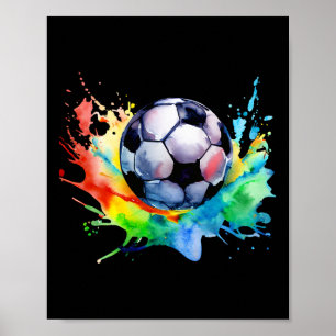 Póster Balón de fútbol acuarela artsy splash jugador